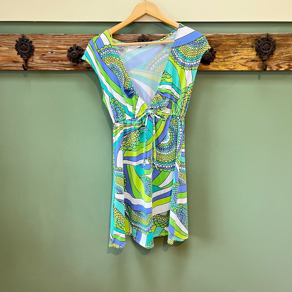 Trina Turk Womens Psychedelic 60's Pucci Vibes V-Neck Mini Dress Cover Uo Medium